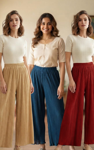Korean Imported Fabric Stretchable Palazzo Plus Size Combo Pack of 3 |  Fit for 2XL - 5XL