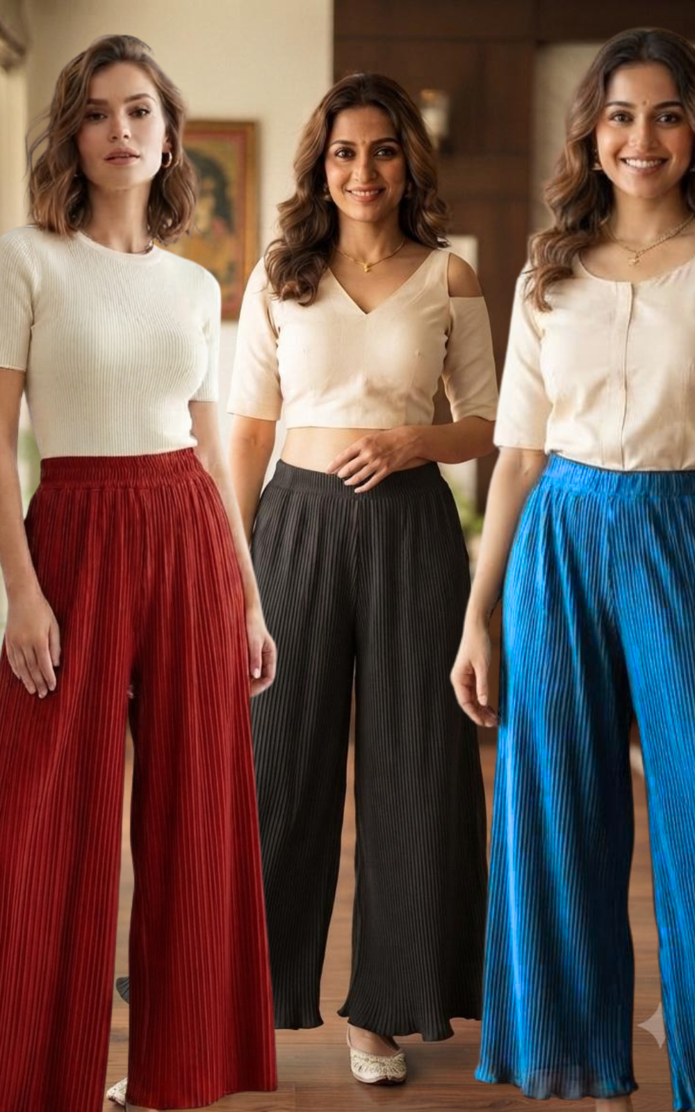 Korean Imported Stretchable Palazzo Plus Size Combo Pack of 3 |  Fit for 2XL - 5XL