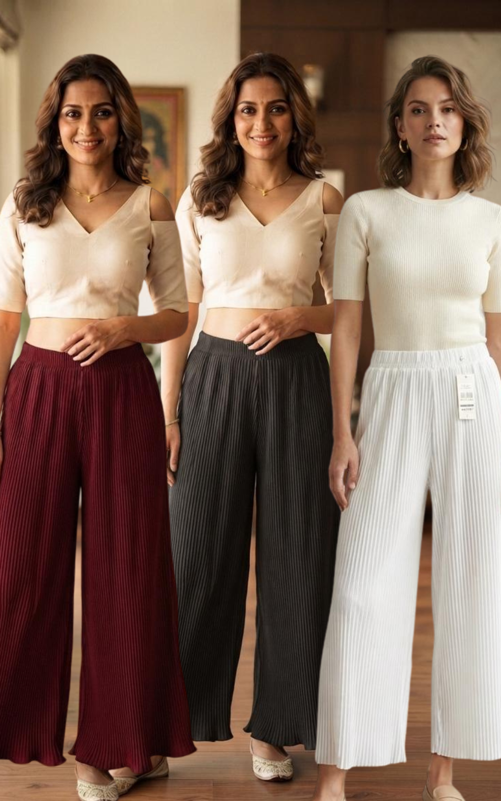 Korean Imported Stretchable Palazzo Plus Size Combo Pack of 3 |  Fit for 2XL - 5XL