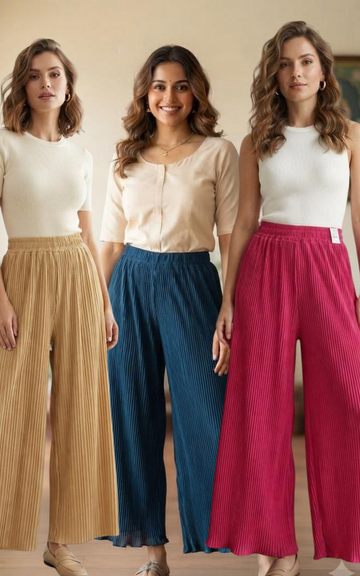 Korean Imported Stretchable Palazzo Plus Size Combo Pack of 3 |  Fit for 2XL - 5XL