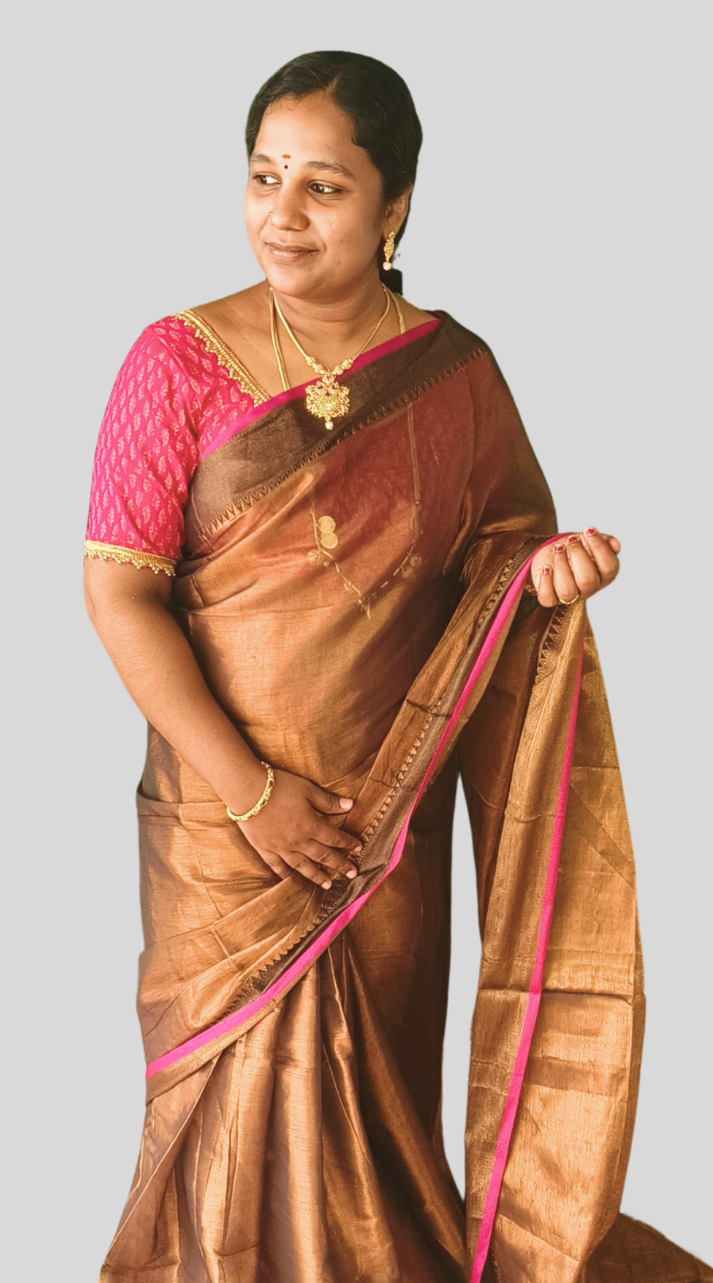 Copper Gold Raga Tissue Silk Saree with Running Blouse – Timeless Elegance in Every Drape
