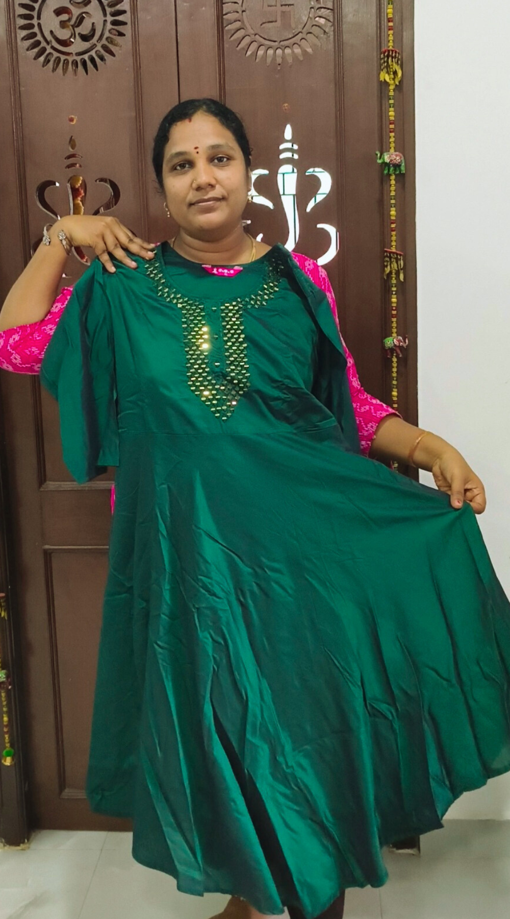 Green Silk Mirror Work Umbrella Lining Kurti