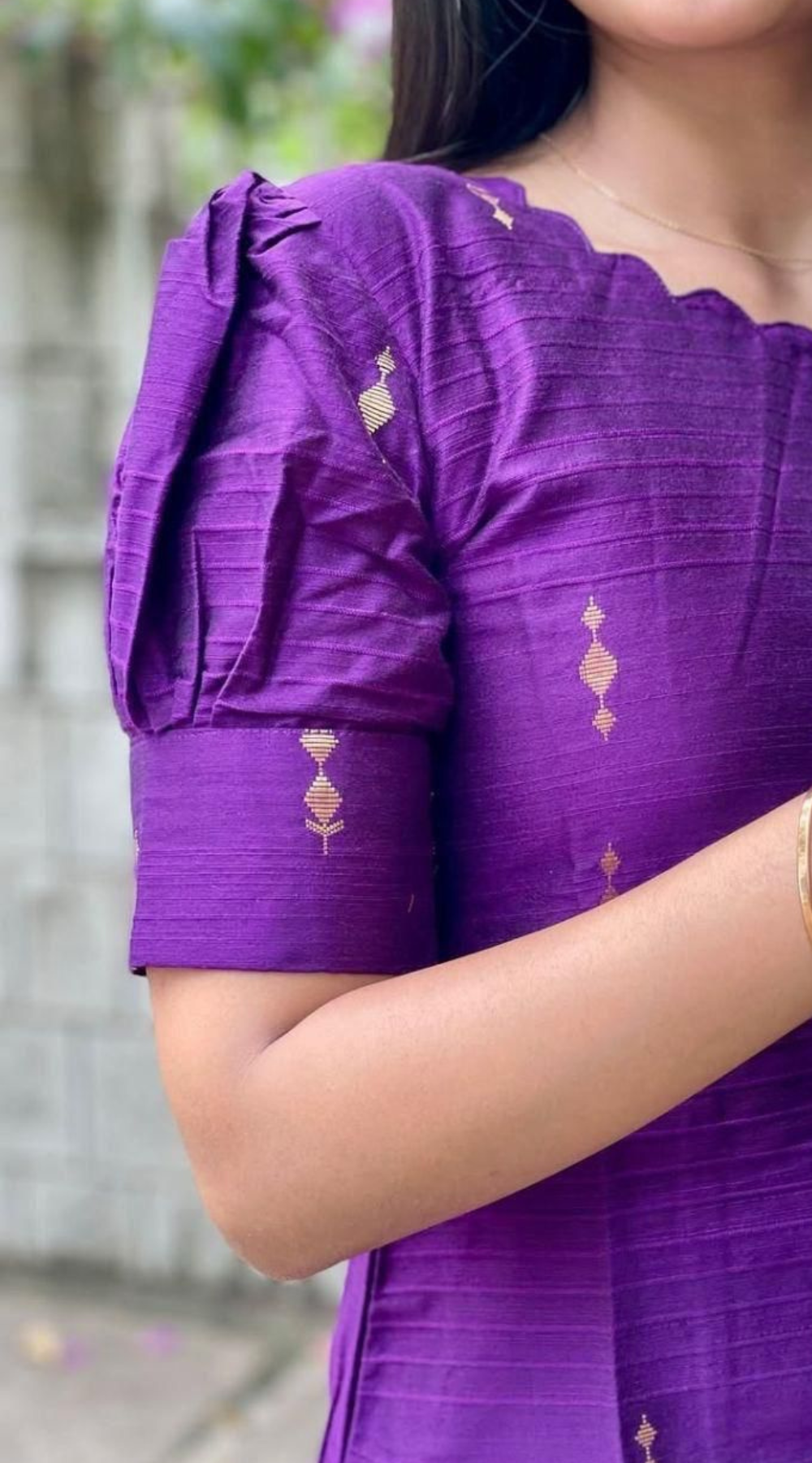 Purple Roman Silk Puff Sleeve Trendy Neck Lining Kurti – Elegant & Modern Charm