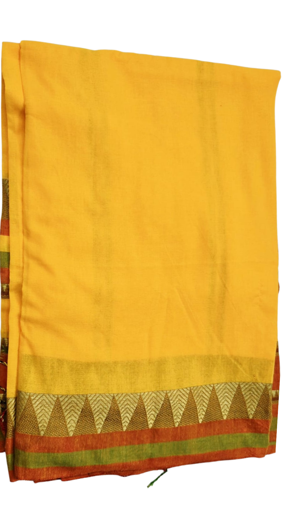 Yellow Elegant Cotton Handloom Saree with Kanchi-Style Temple Border