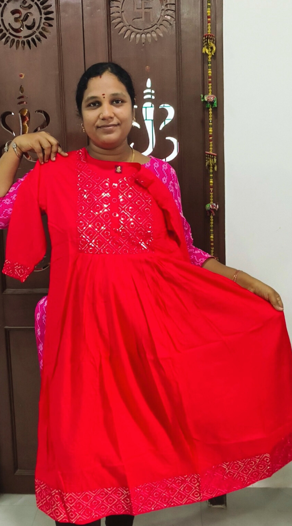 Red Rayon Umbrella Kurti with Sequence work