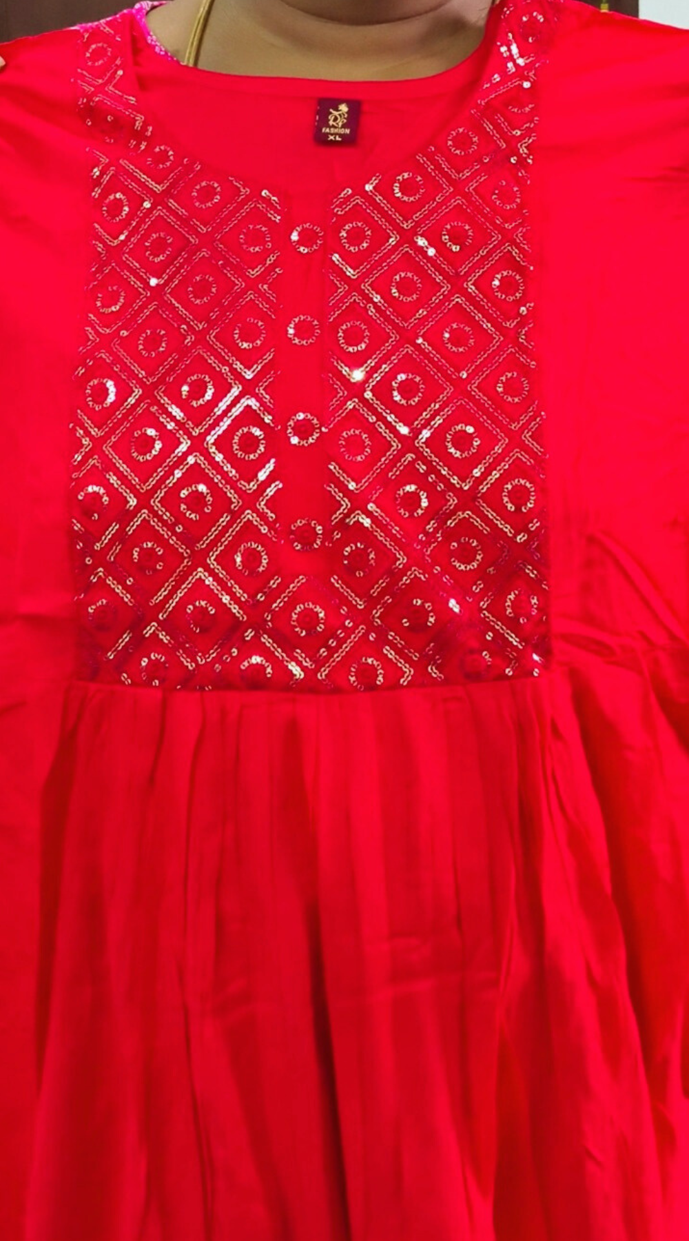 Red Rayon Umbrella Kurti with Sequence work
