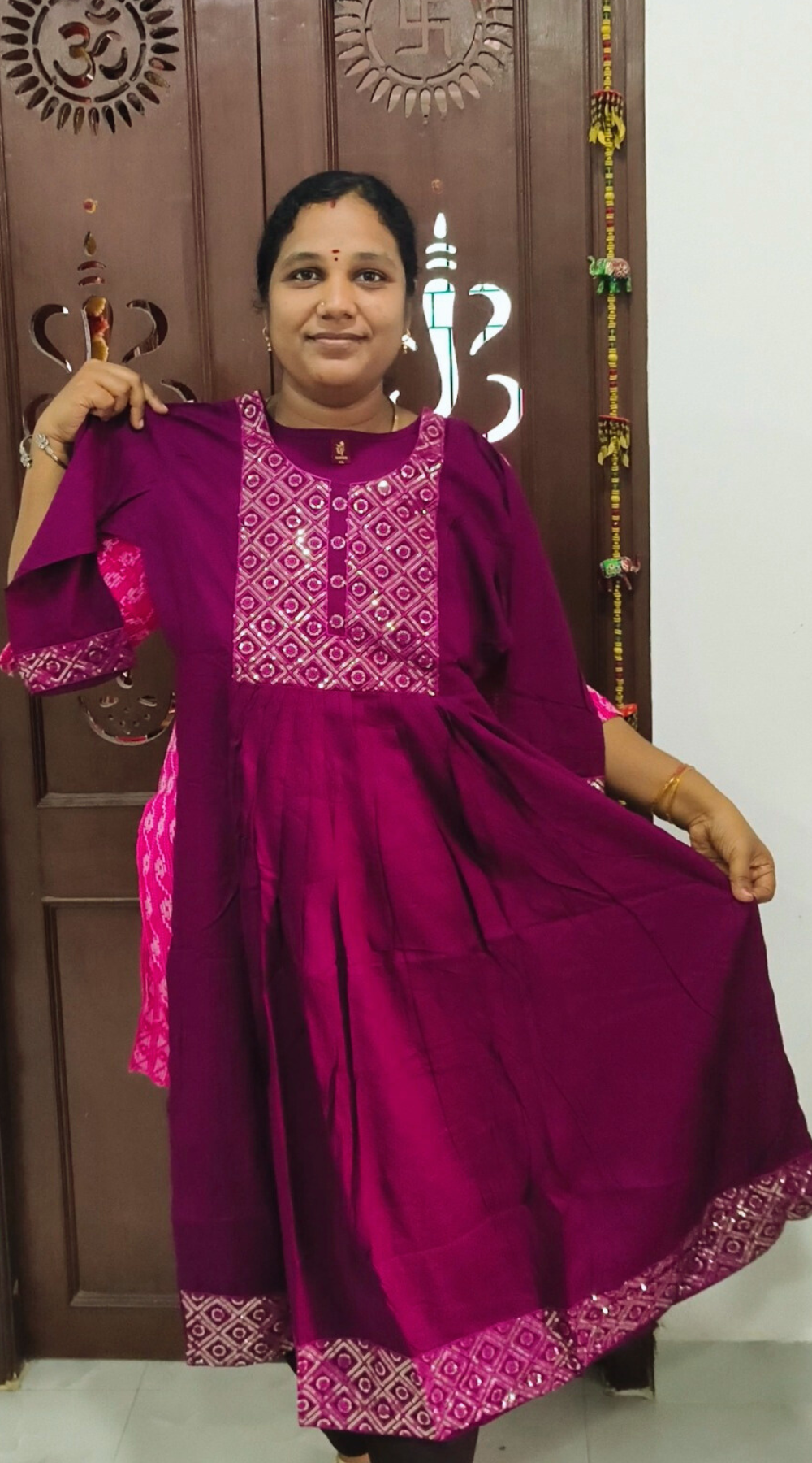 Purple Rayon Umbrella Kurti with Sequence work Yoke