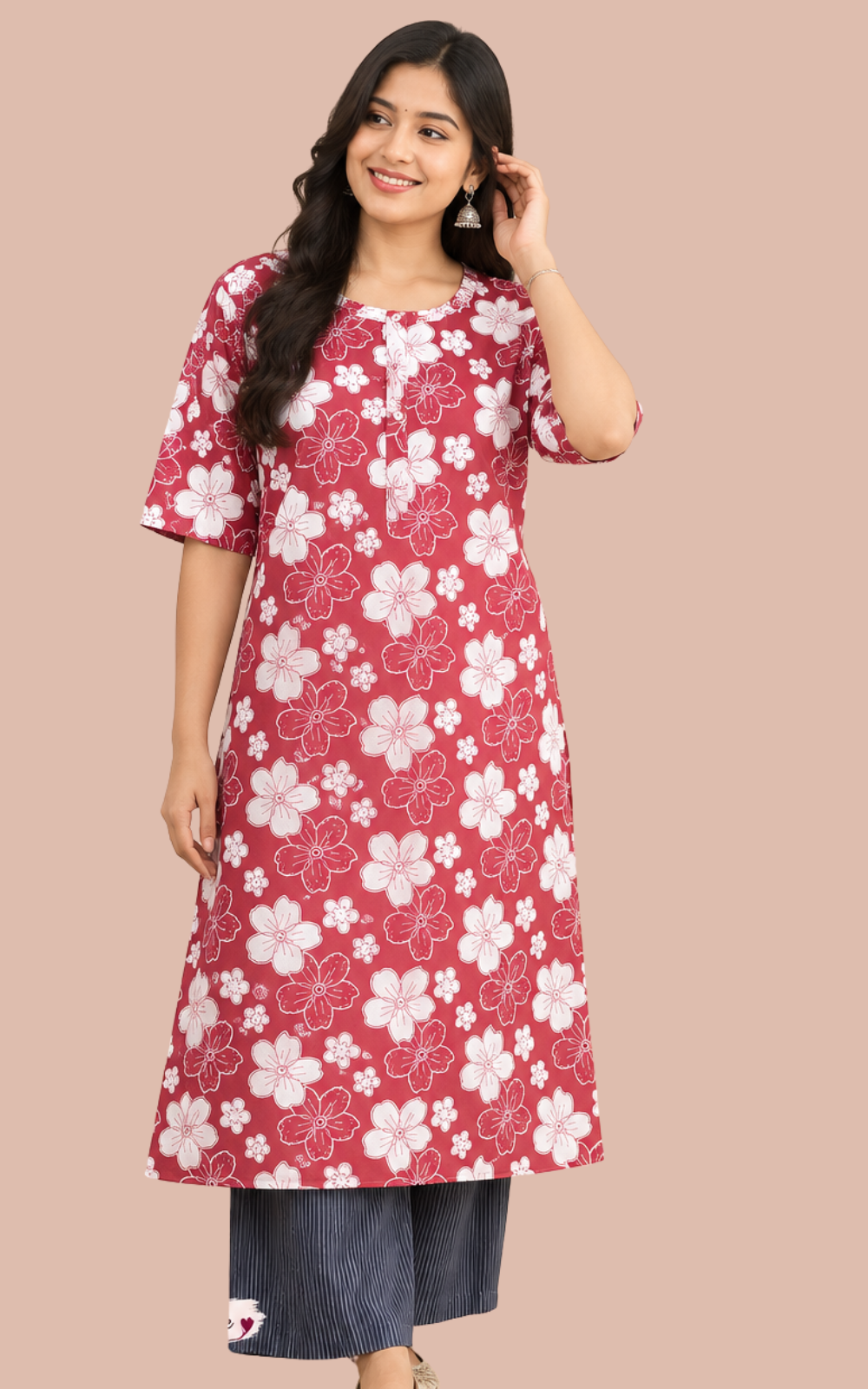 Floral Print Soft Cotton Kurti - M size | Comfortable Casual & Everyday Wear Kurti for Women