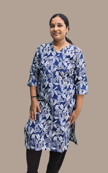 Blue Avaasa Women's Vatican silk Side Cut Kurti with pocket | Office Wear | Free shipping