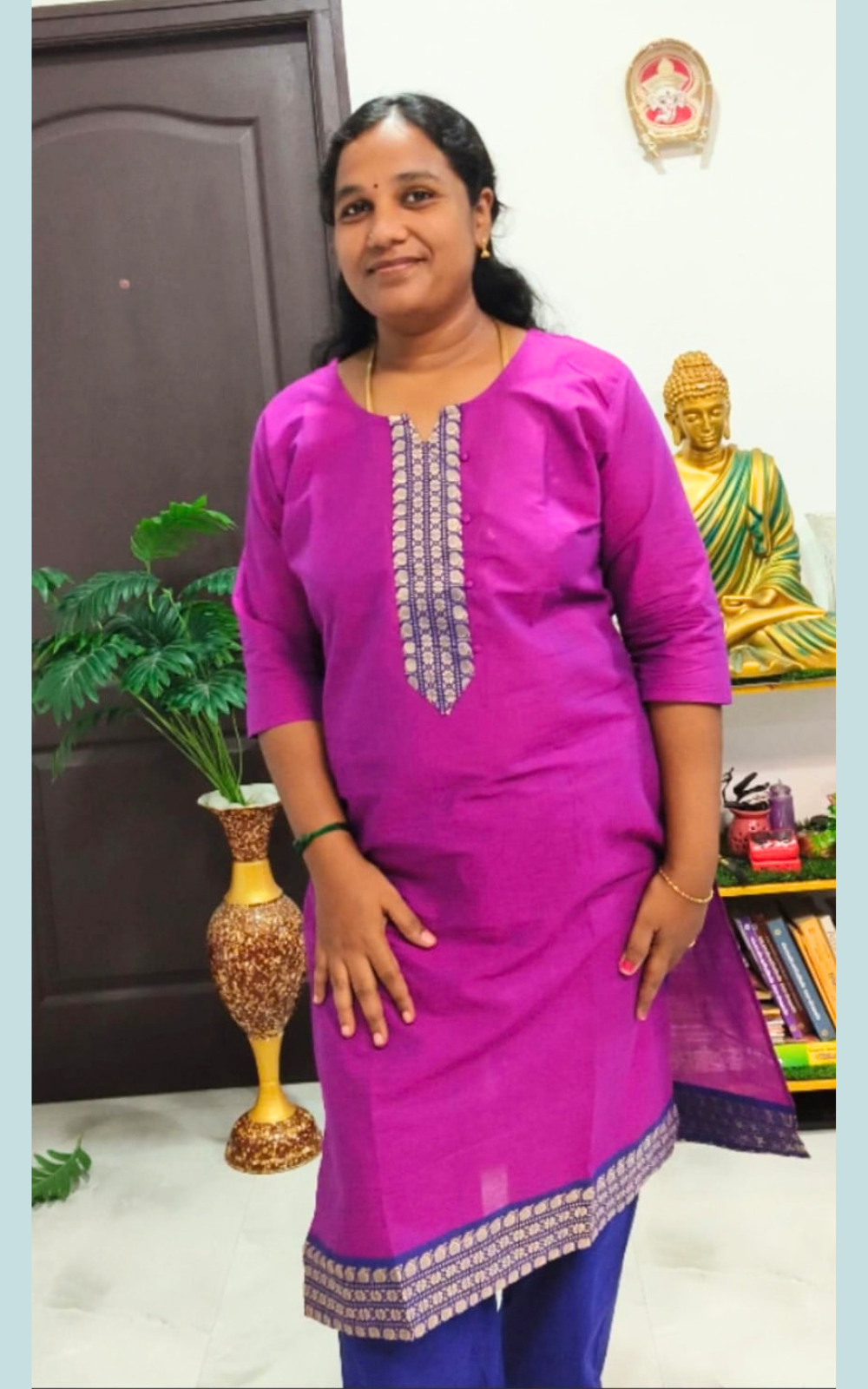 Pink with Blue Cotton Dual Shade Kurti with Silk Border & Straight Pant Set | Amsu Fashion