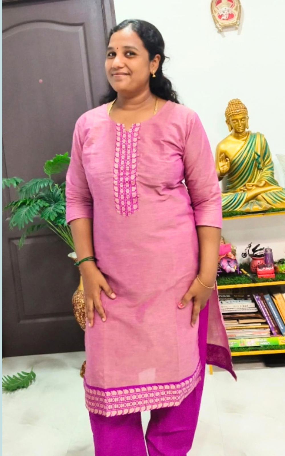 Onion shade with Pink Cotton Dual Shade Kurti with Silk Border & Straight Pant Set | Amsu Fashion