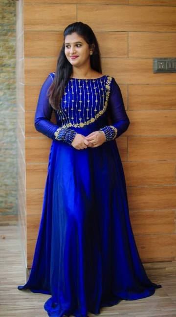 Royal Blue Georgette Long Kurti with Complete Lining