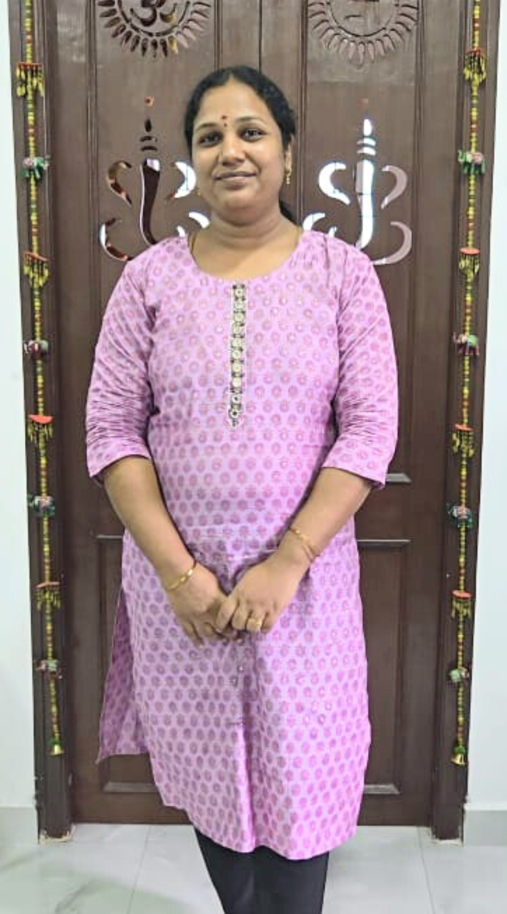 Pink Office Wear  Silk Kurti with Tie patti Mirror work