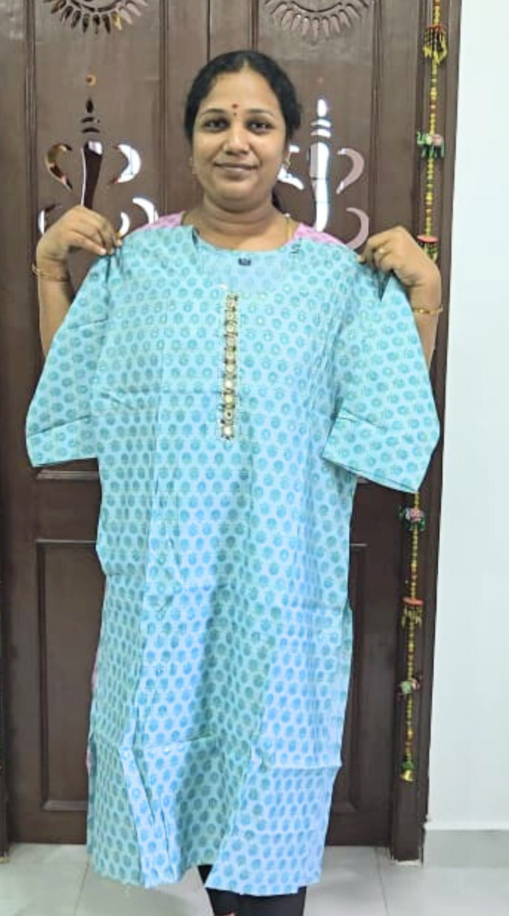 Pink Office Wear  Silk Kurti with Tie patti Mirror work