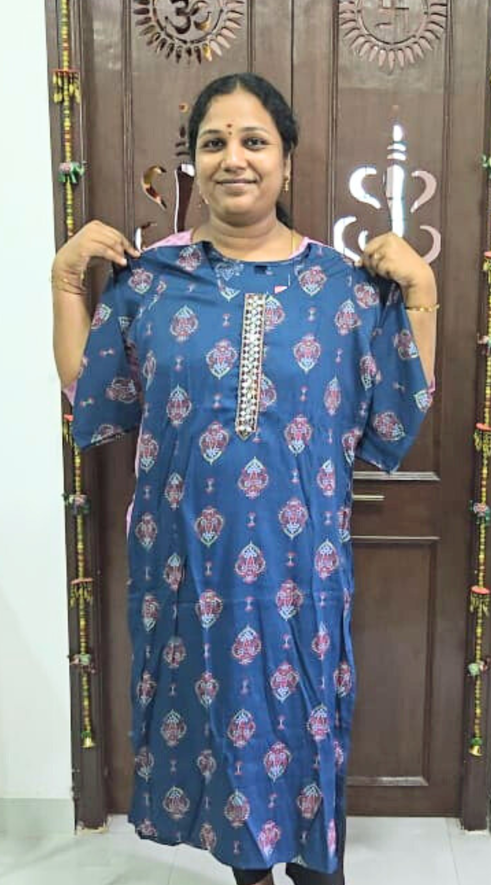 Pink Office Wear  Silk Kurti with Tie patti Mirror work