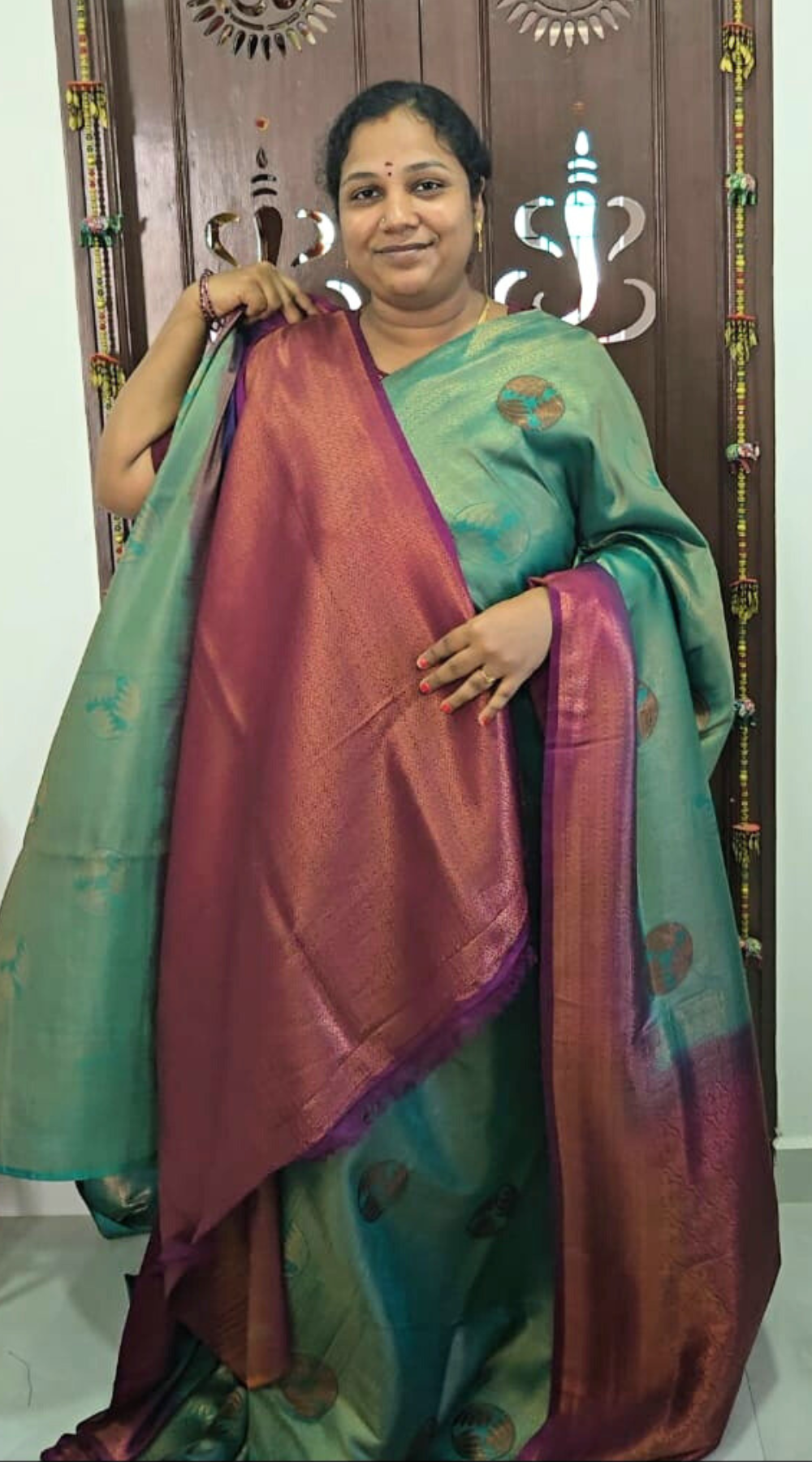 Green and Pink Bridal Soft Silk Saree with Brocade Running Blouse