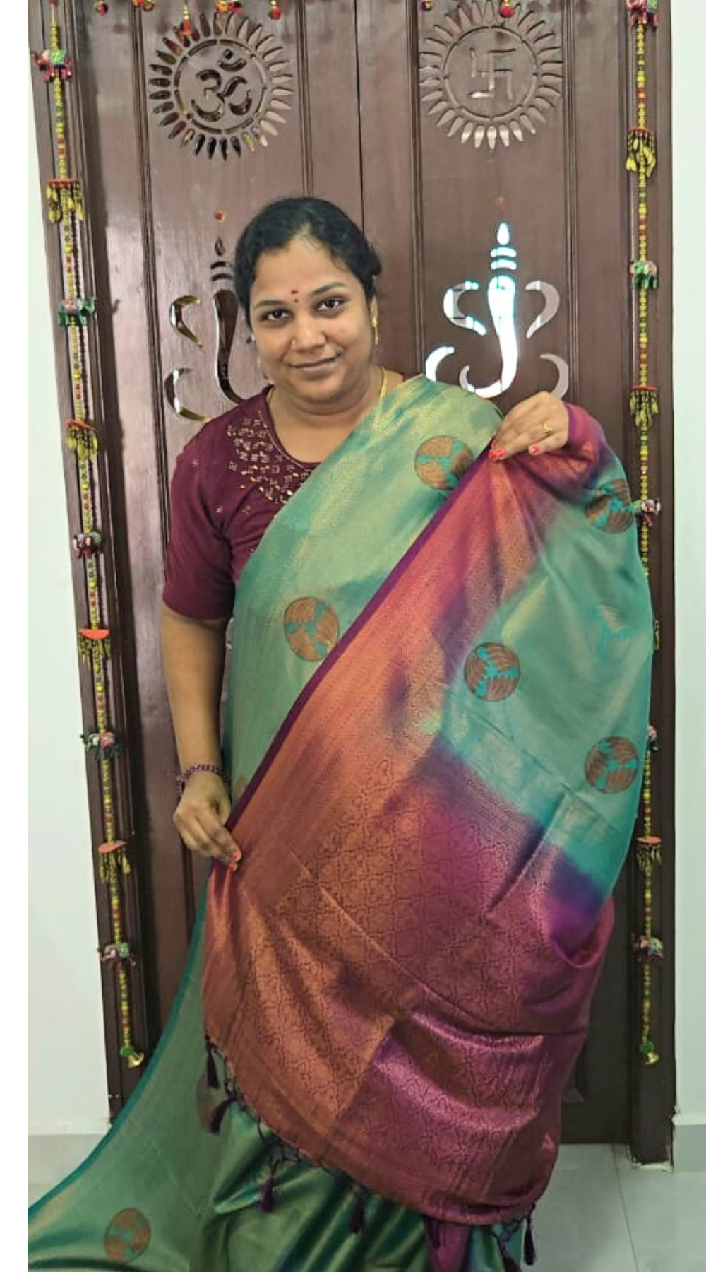 Green and Pink Bridal Soft Silk Saree with Brocade Running Blouse