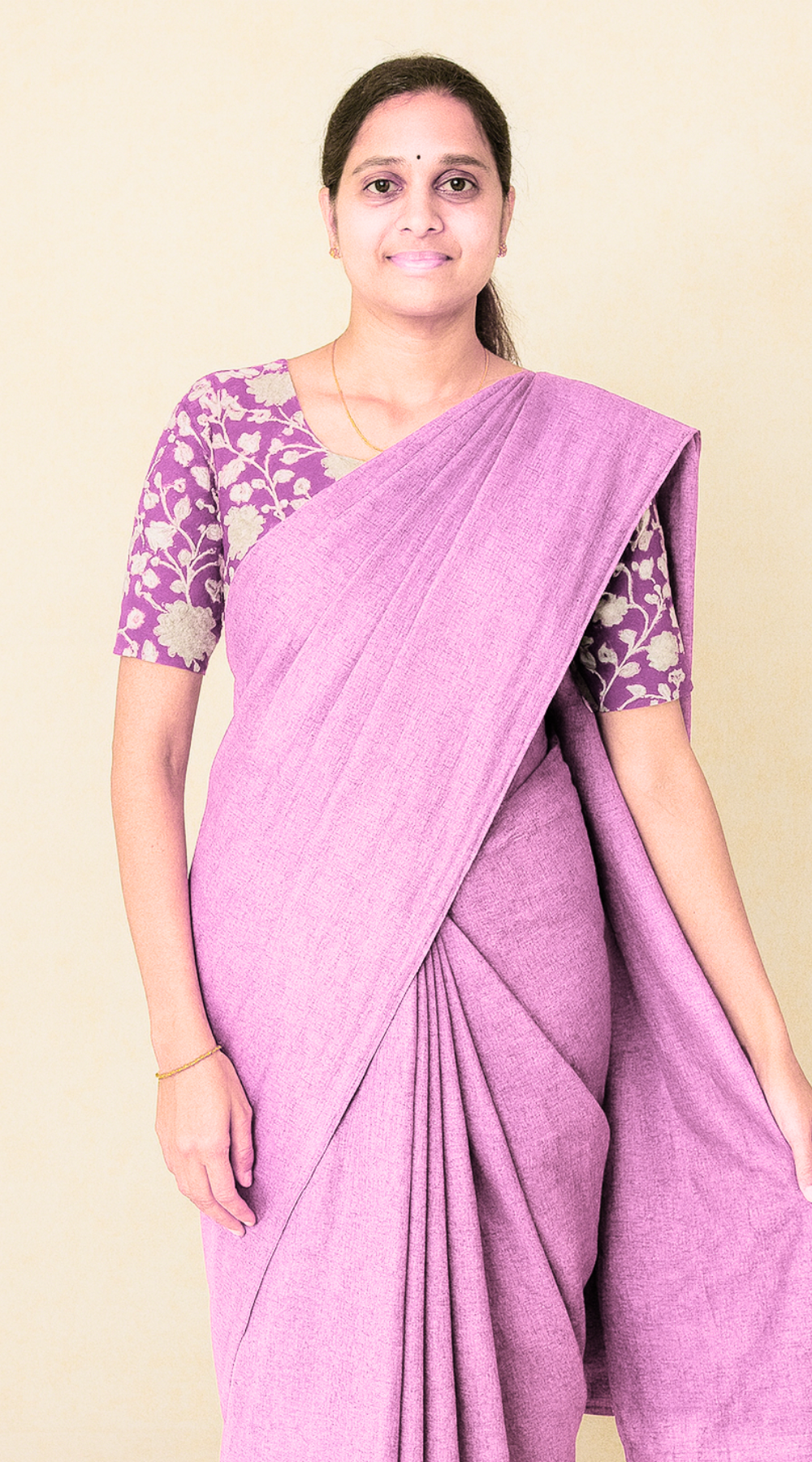 Pink Premium Khadi Saree with Unstitched Kalamkari Blouse Combo