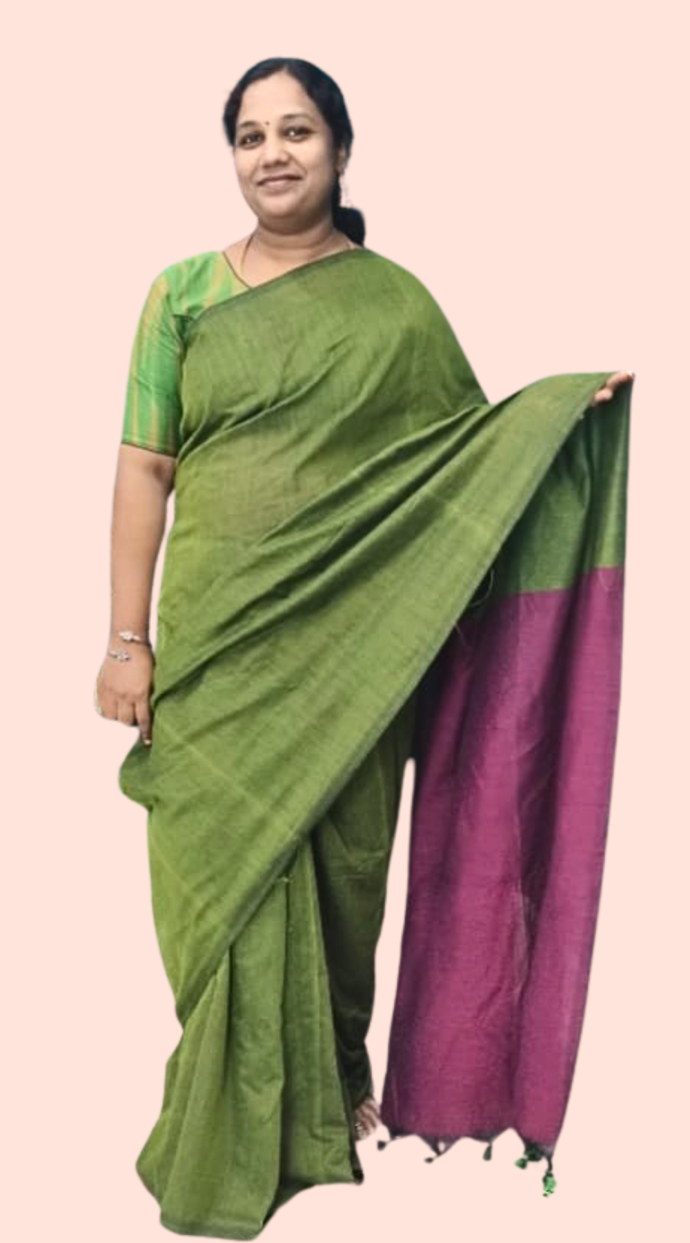 Green Premium Khadi Saree with Contrast Pallu | Soft Handwoven Khadi Saree with Running Blouse
