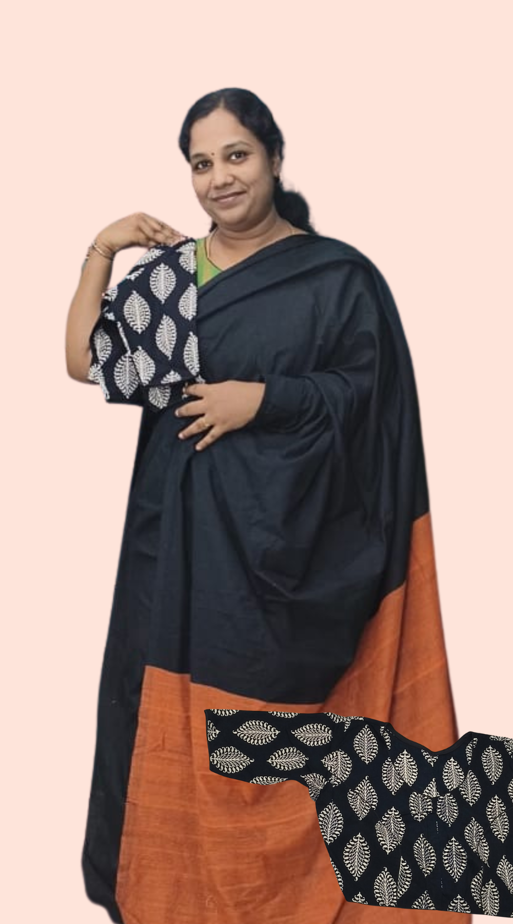 Black Premium Khadi Saree paired with Ready-to-Wear Cotton Blouse | Office & Daily Wear Saree