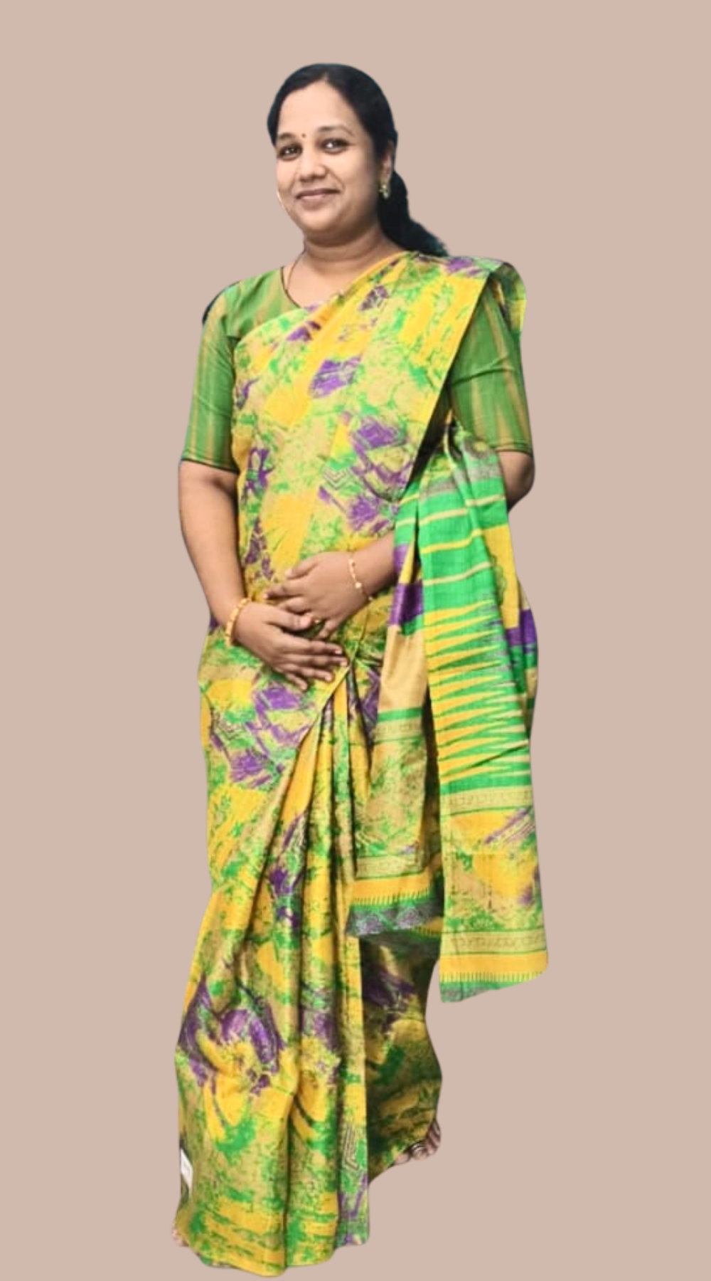 Green Lightweight Khadi Digital Print Saree with Contrast Blouse