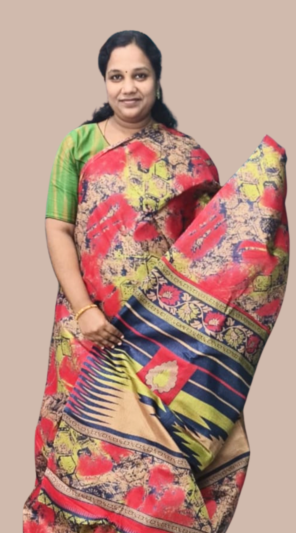 Red Lightweight Khadi Digital Print Saree with Contrast Blouse