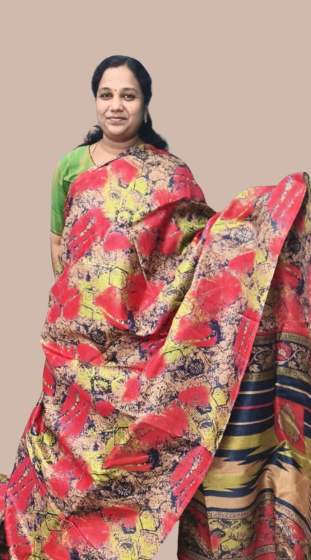 Red Lightweight Khadi Digital Print Saree with Contrast Blouse