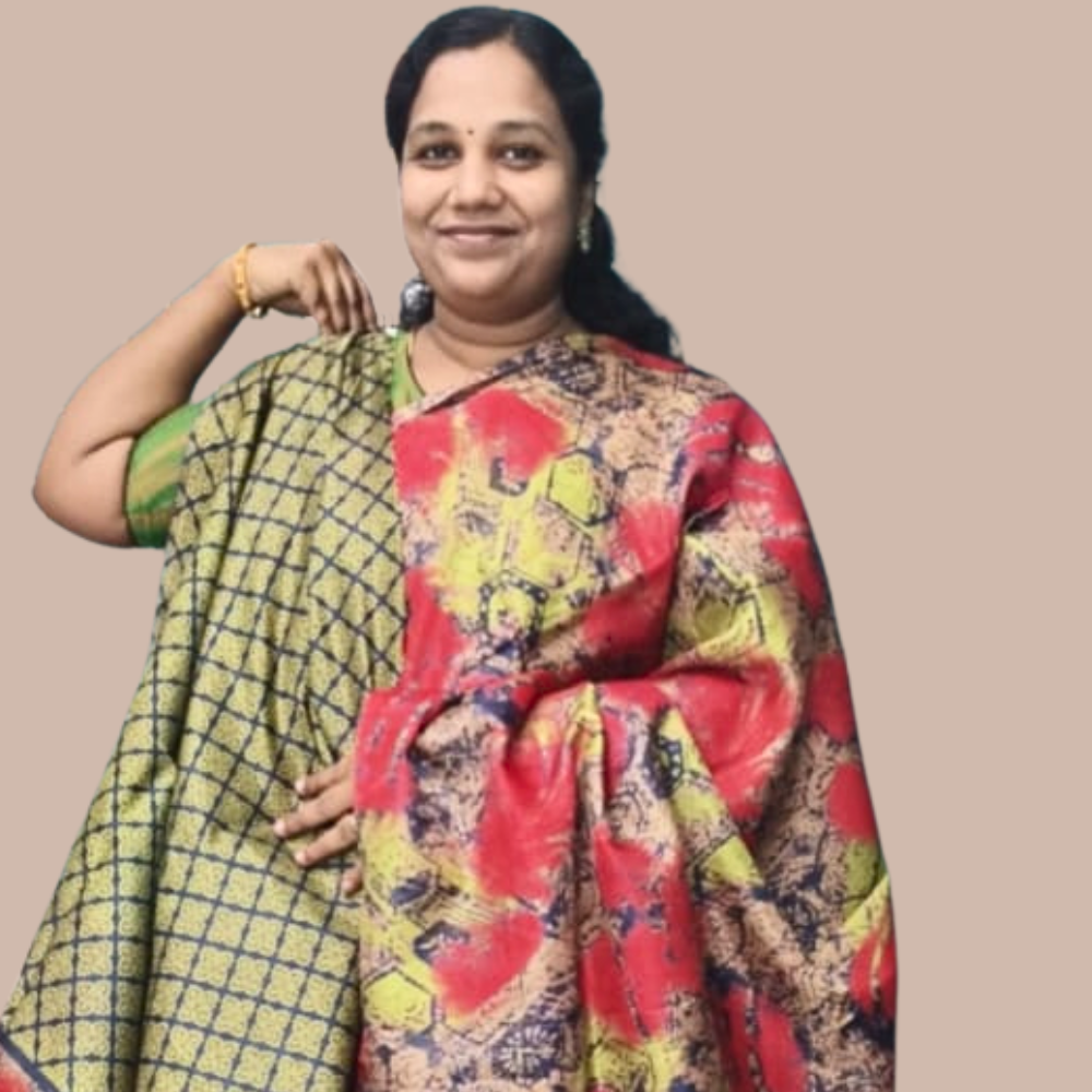 Red Lightweight Khadi Digital Print Saree with Contrast Blouse