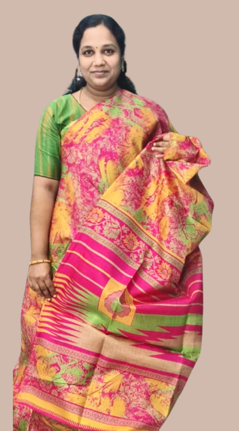 Pink Lightweight Khadi Digital Print Saree with Contrast Blouse