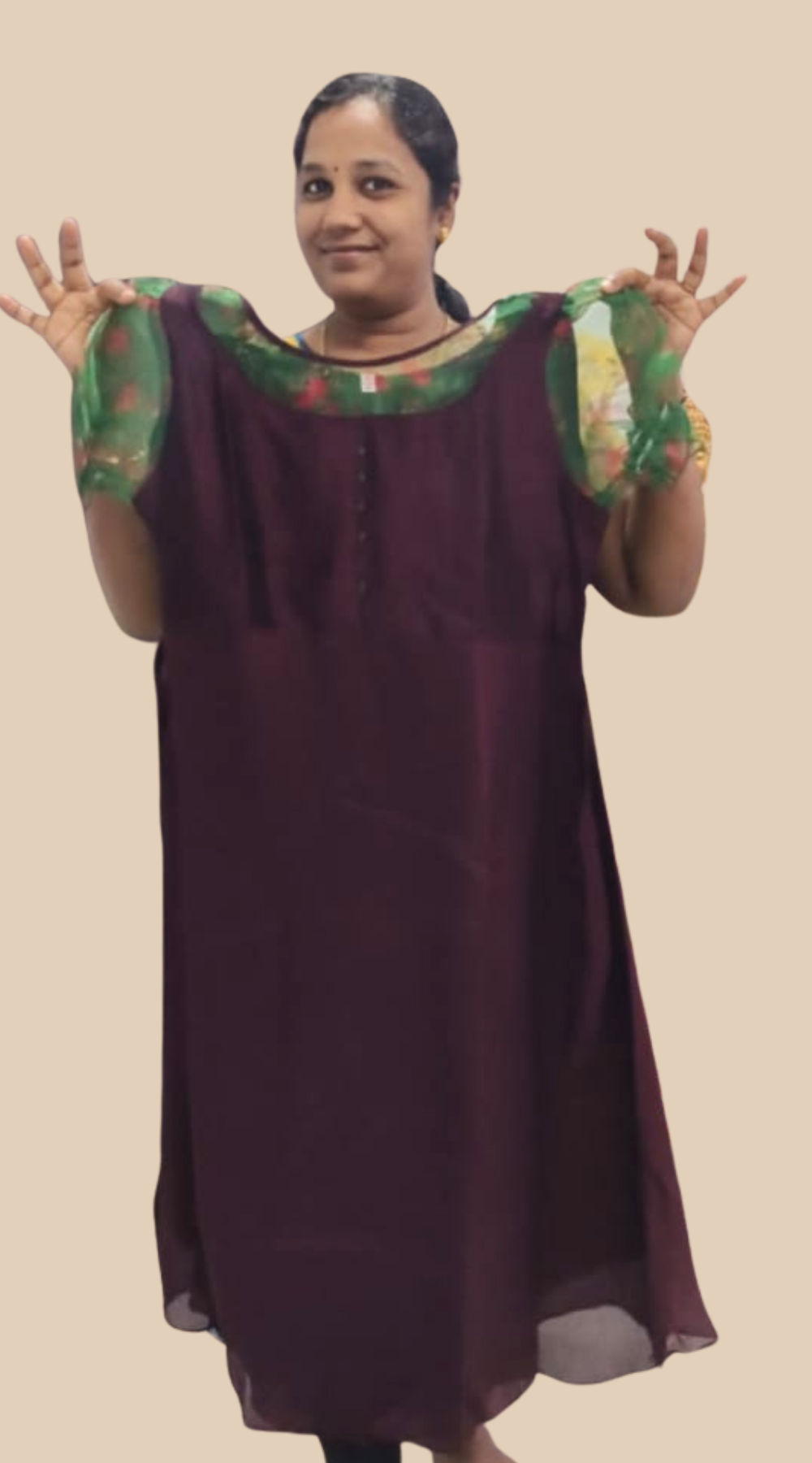 Maroon Rose Silk Puff Sleeve Kurti with Lining | Elegant Flared Ethnic Wear
