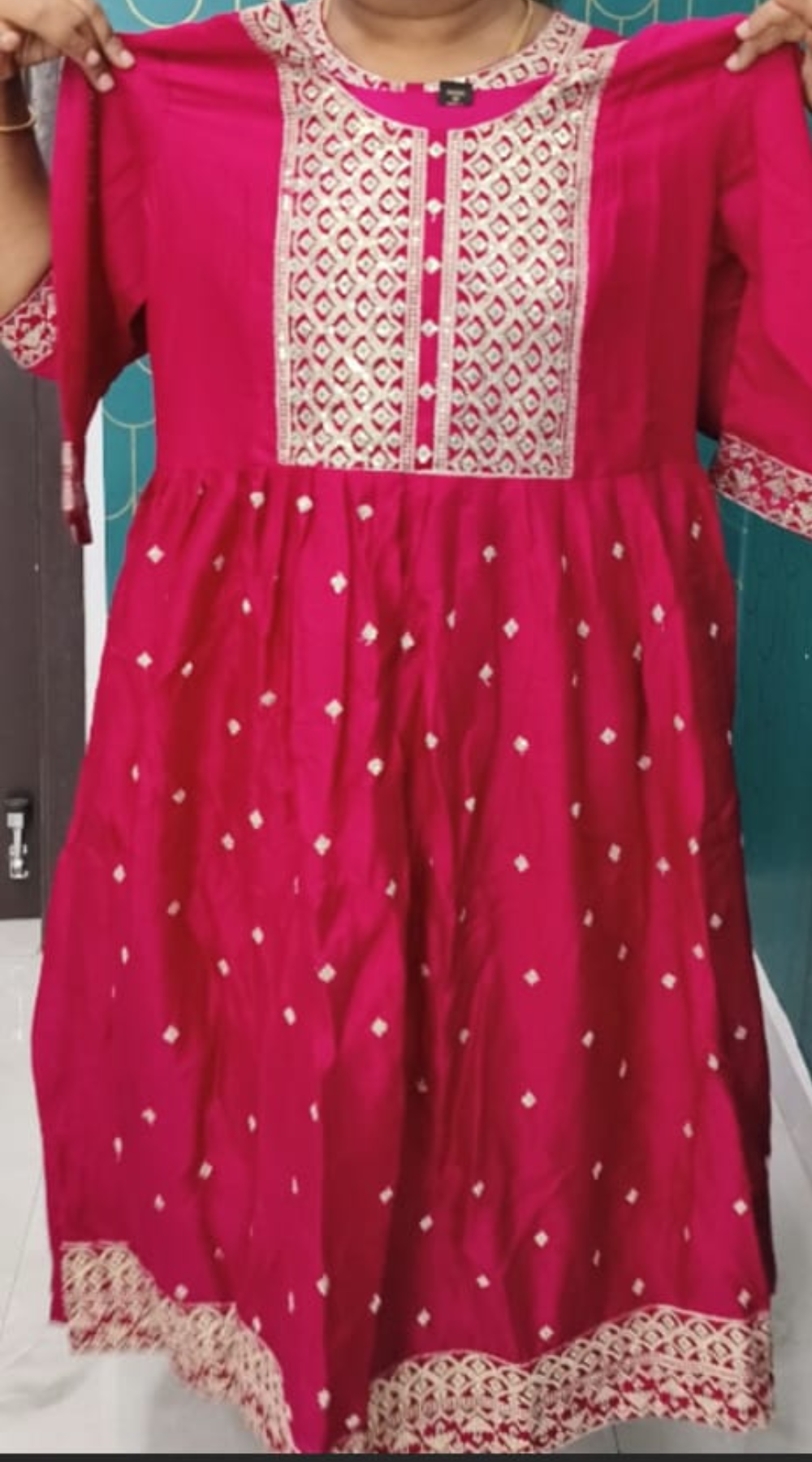 Dark Pink Vichitra Silk Heavy Sequence Work Kurti with Lining