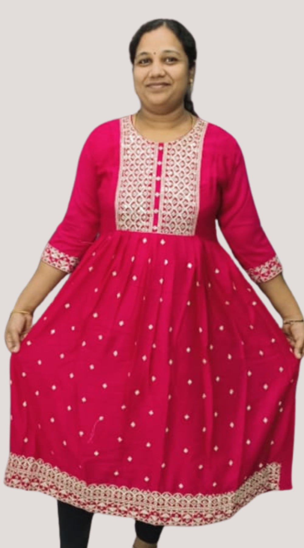 Dark Pink Vichitra Silk Heavy Sequence Work Kurti with Lining