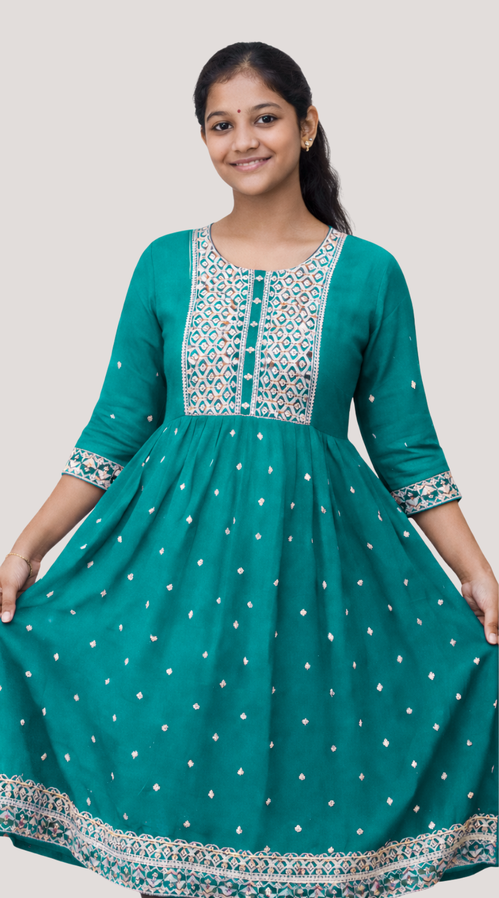 Peacock Green Vichitra Silk Heavy Sequence Work Kurti with Lining
