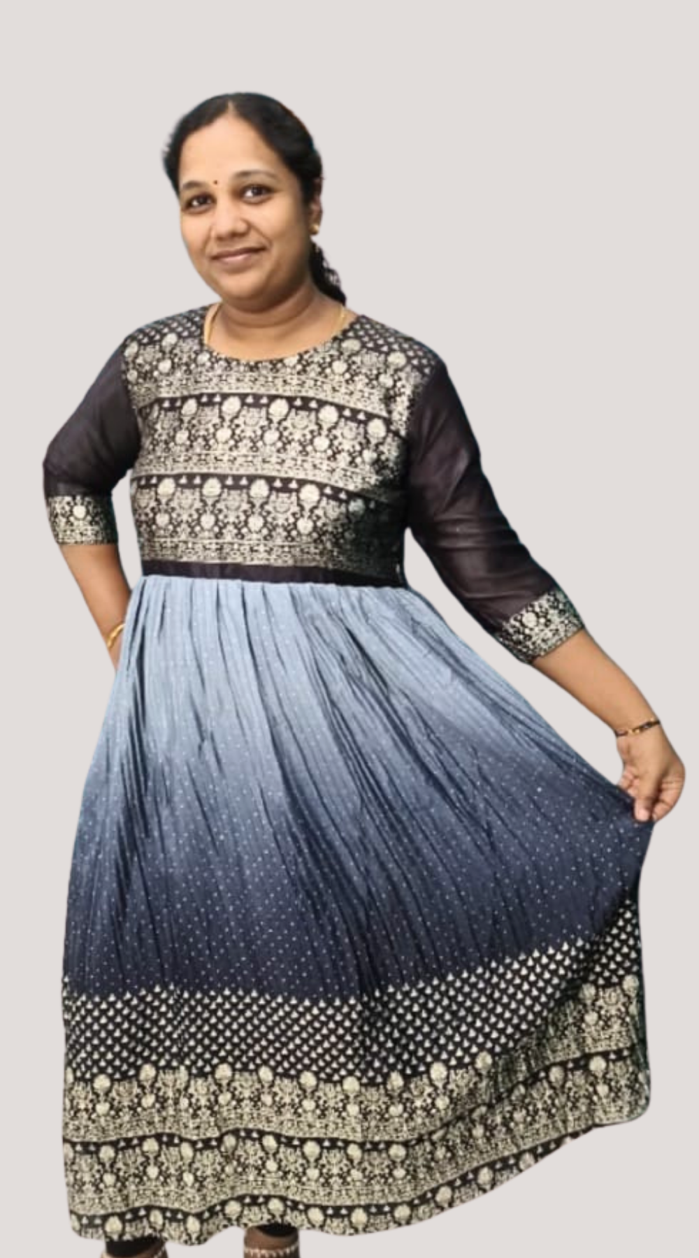 Black shade Vichitra Silk Heavy Sequence Work Anarkali Kurti with Lining