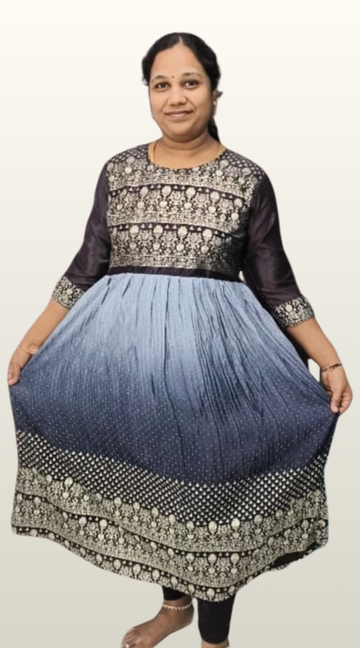 Black shade Vichitra Silk Heavy Sequence Work Anarkali Kurti with Lining