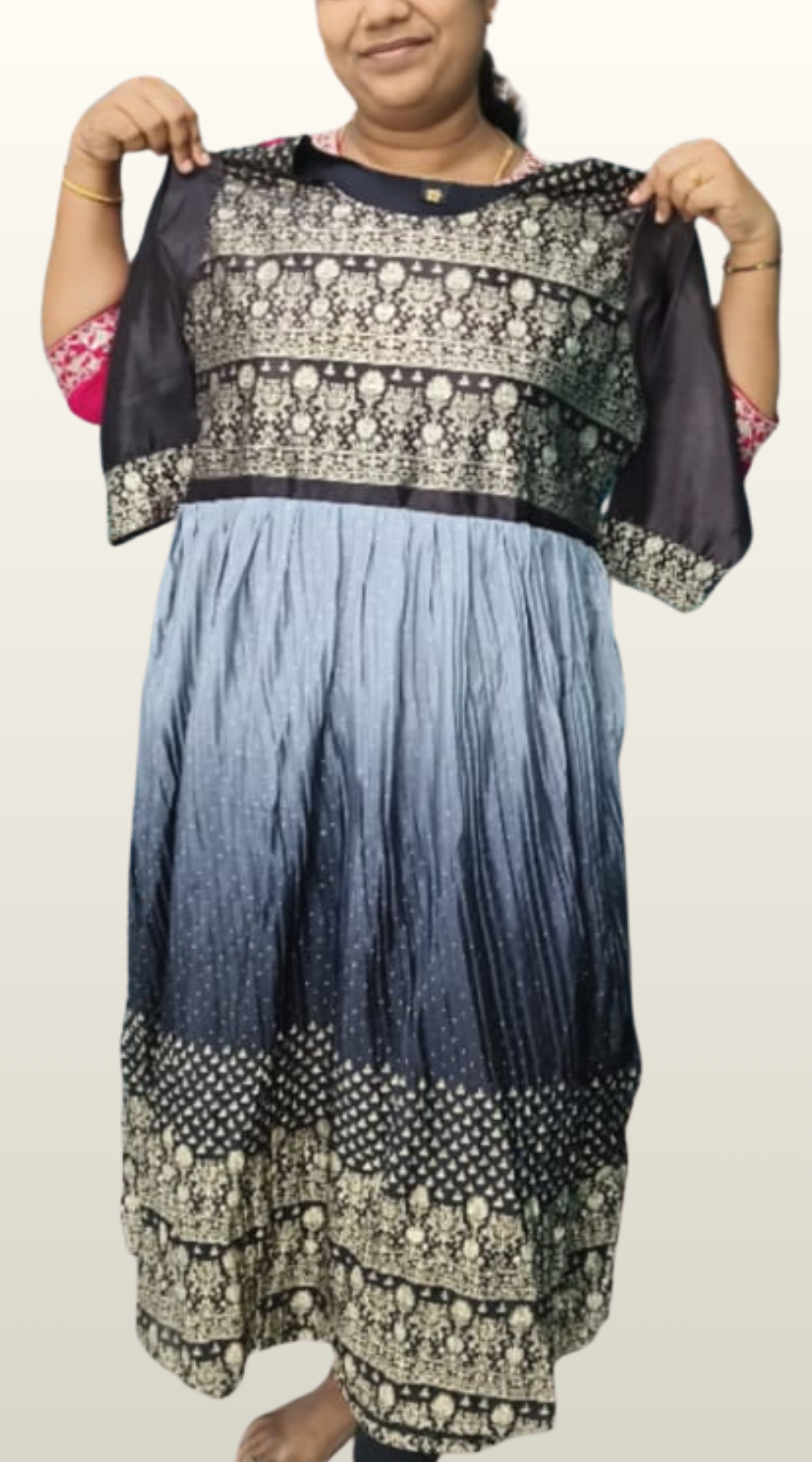 Black shade Vichitra Silk Heavy Sequence Work Anarkali Kurti with Lining