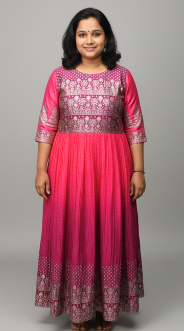 Pink shade Vichitra Silk Heavy Sequence Work Anarkali Kurti with Lining
