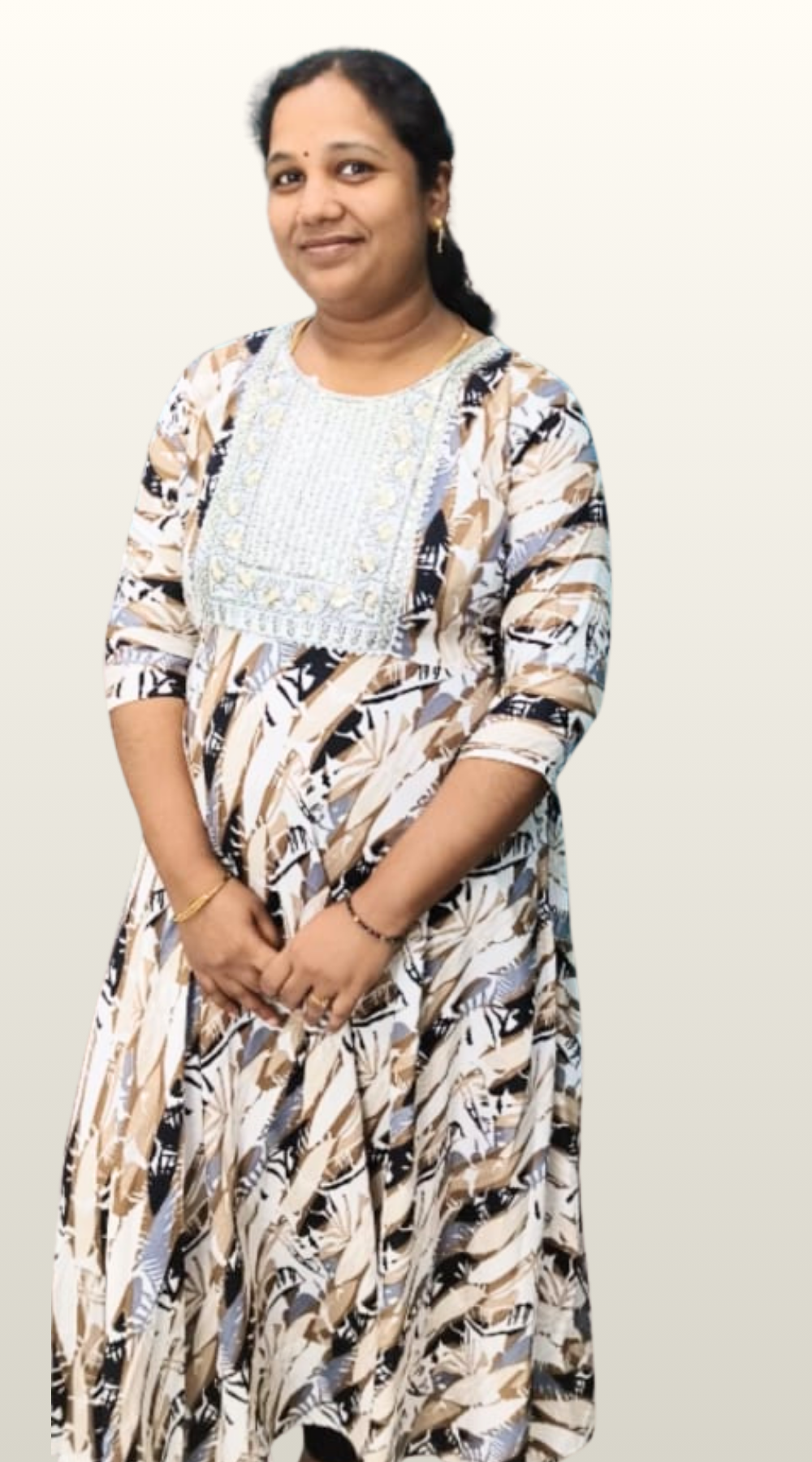 Brown Shade Popcorn Printed Umbrella Kurti with Embroidered Yoke