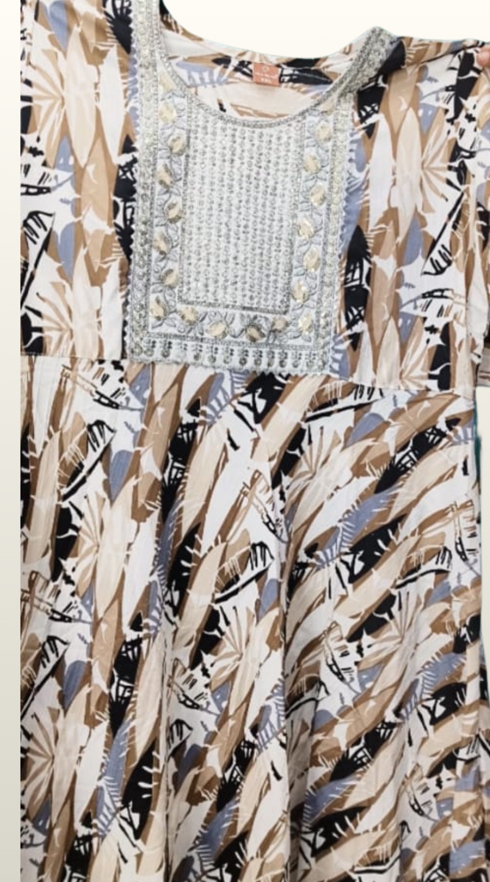 Brown Shade Popcorn Printed Umbrella Kurti with Embroidered Yoke