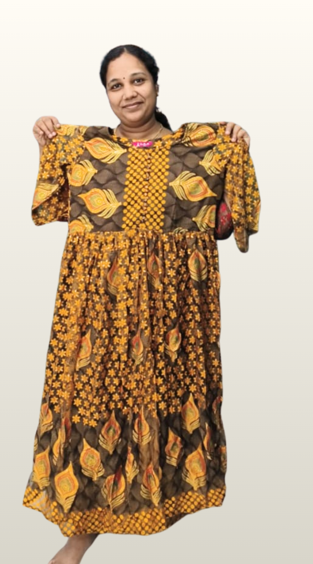 Mustard with Grey Brasso Silk Anarkali Long Kurti with Lining