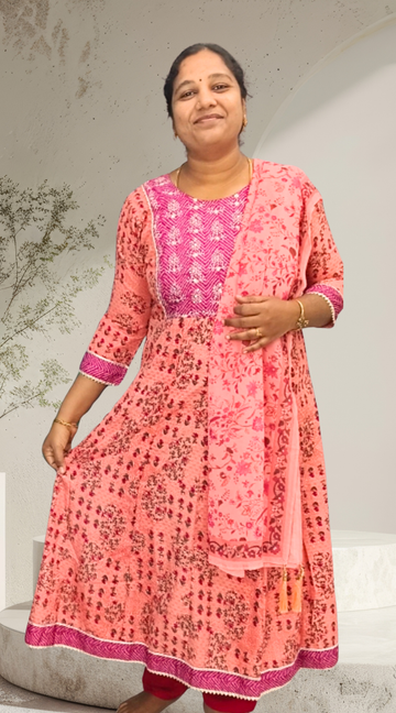 Light Orange Premium Silk Anarkali Kurti with Matching Dupatta Set