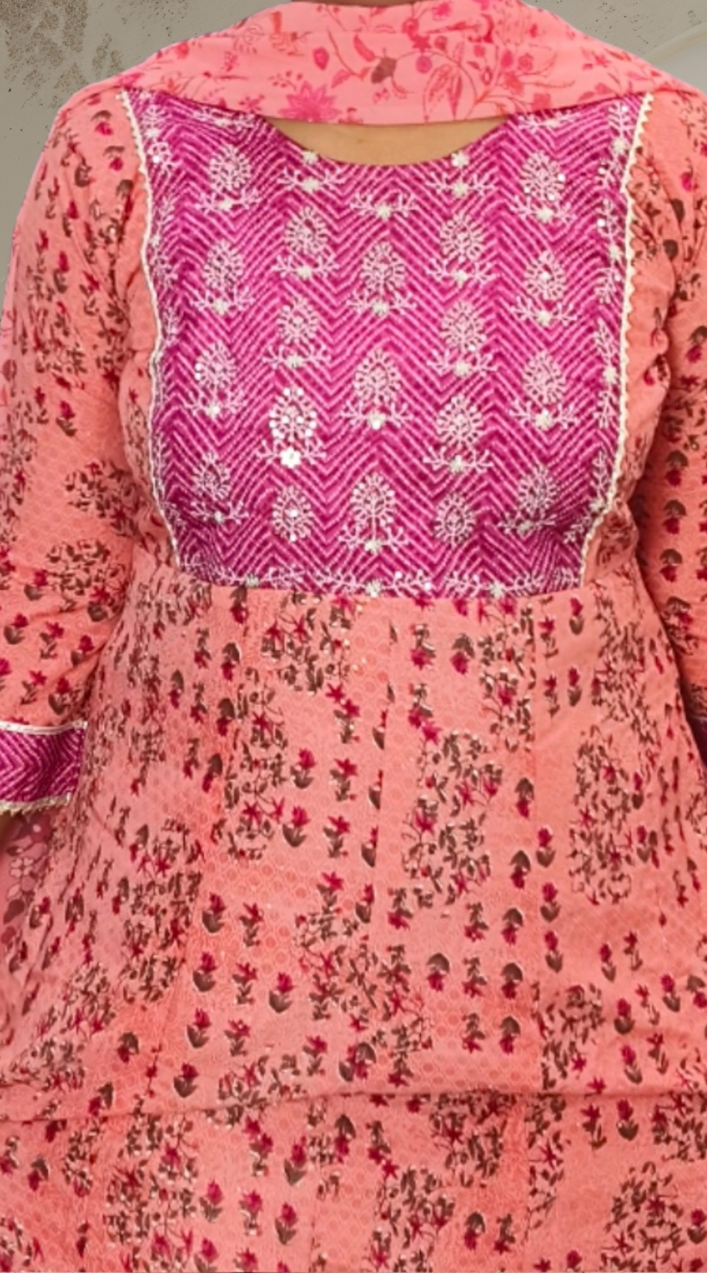 Light Orange Premium Silk Anarkali Kurti with Matching Dupatta Set