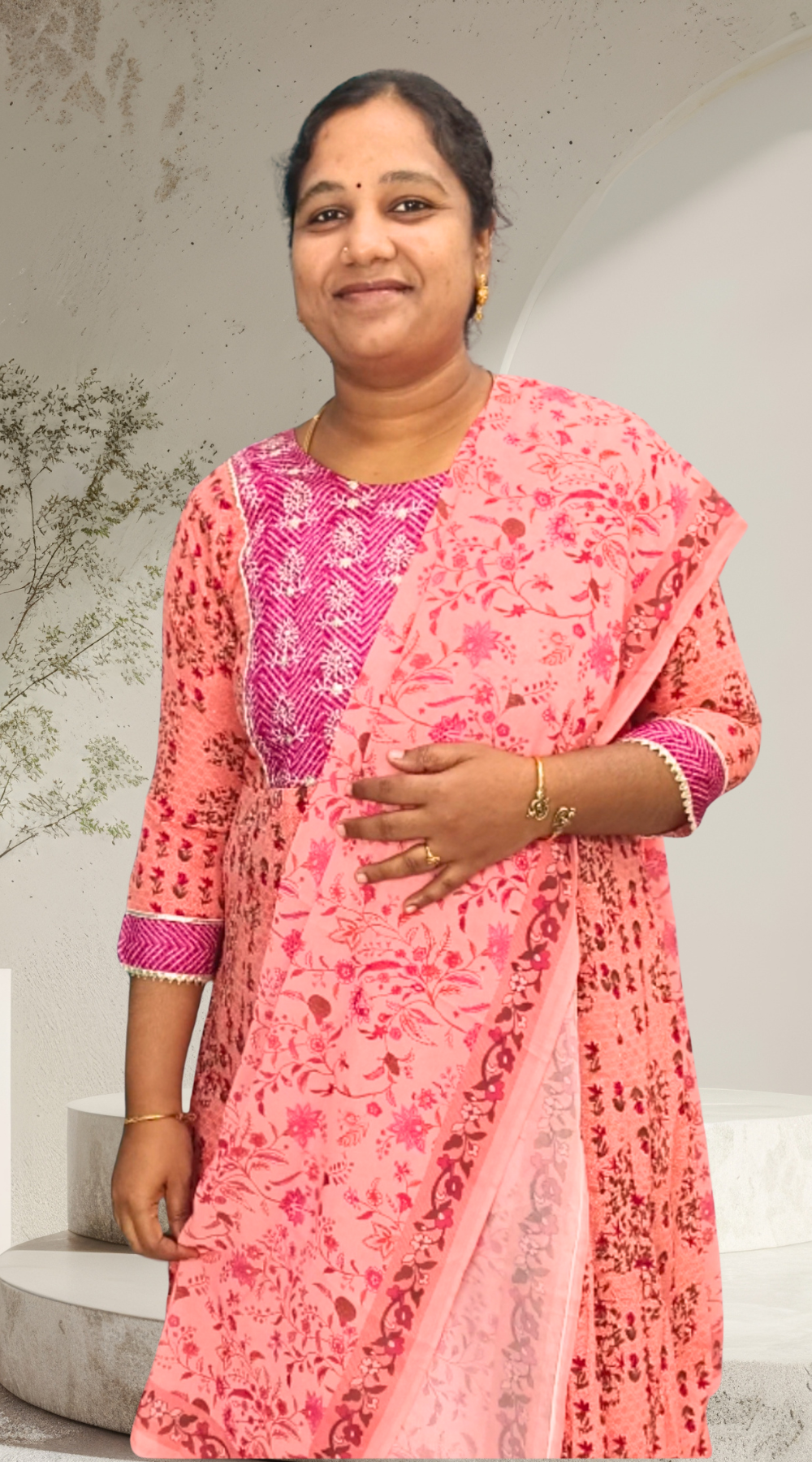 Light Orange Premium Silk Anarkali Kurti with Matching Dupatta Set
