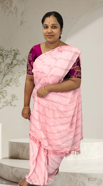 Pink Chiffon Saree with Embroidered Blouse –  Lightweight Party Wear