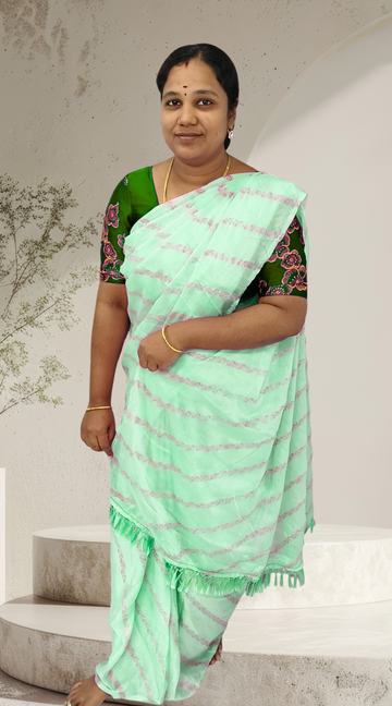 Pista Green Chiffon Saree with Embroidered Blouse