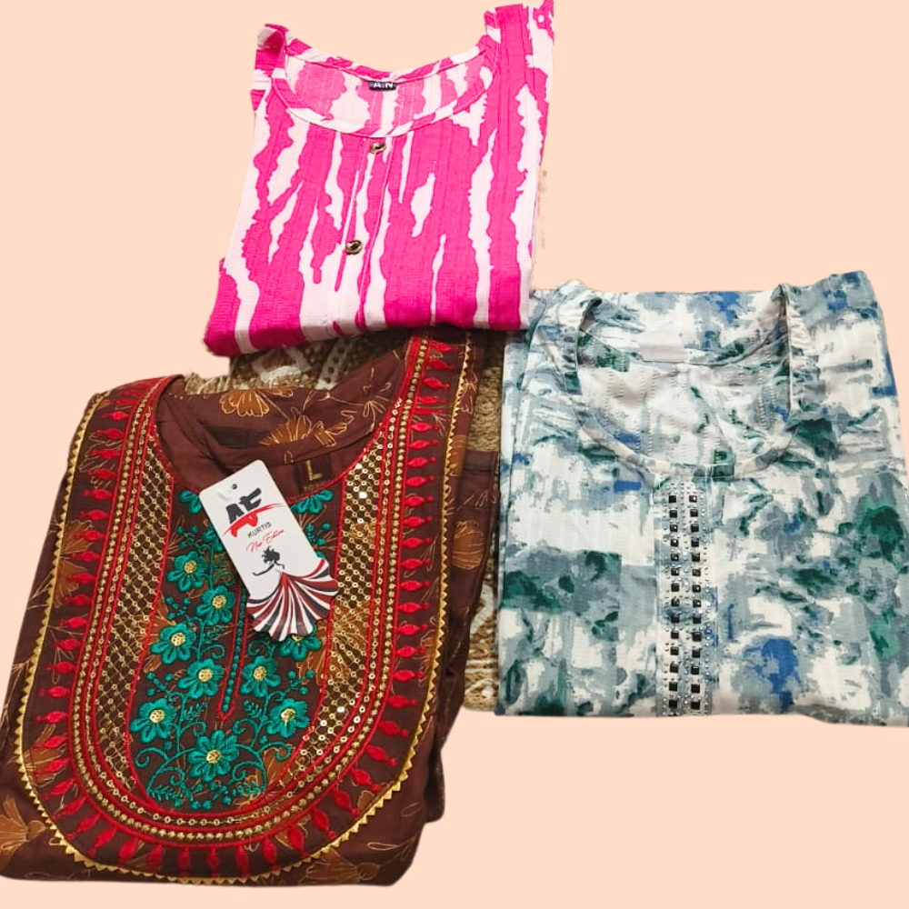 Combo 34- Mini trends | Buy 3 Kurtis for ₹500 Combo (M size)