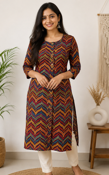Premium Capsule Cotton Foil Printed Multicolour Kurti for Women