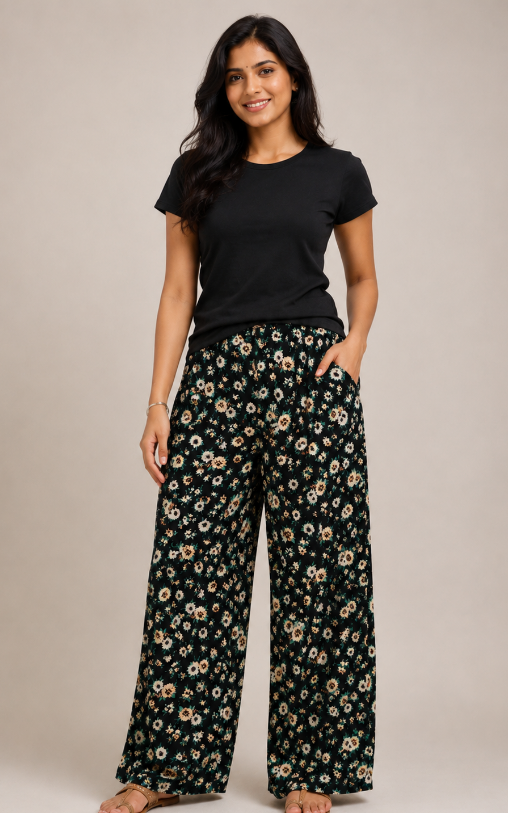 Black Premium Stretchable Printed Palazzo Pant for Women (free size)