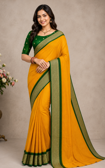 Premium Yellow Dola Silk Saree with Blouse Piece | Elegant Traditional Wear