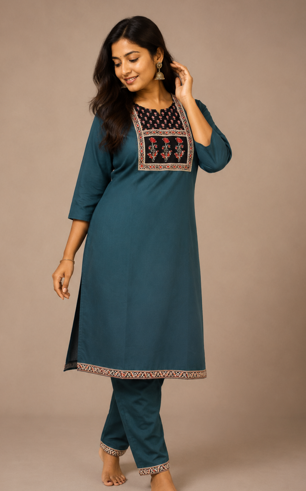 Peacock Green Thick Cotton Blend Top Pant Set for Women | Co-Ord Set